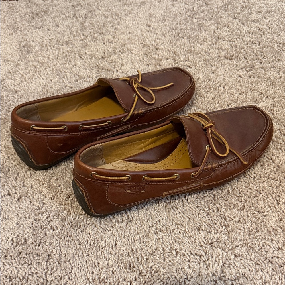 Polo by Ralph Lauren Men's Tan Leather Boat Shoes - Picture 3 of 5
